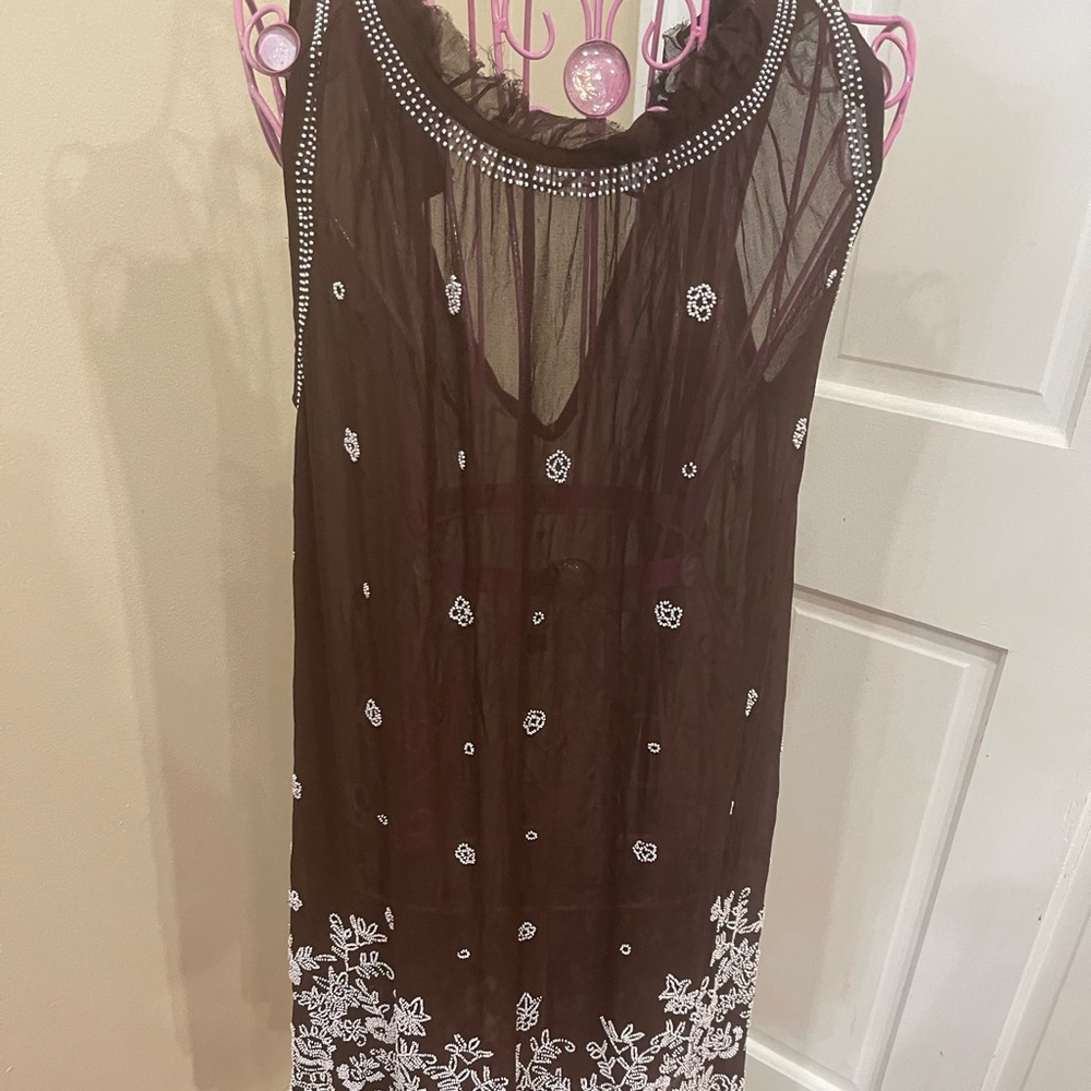 NEW $288 Love Sam Beaded Chiffon Swing Dress Size Small Plum Purple  No Slip